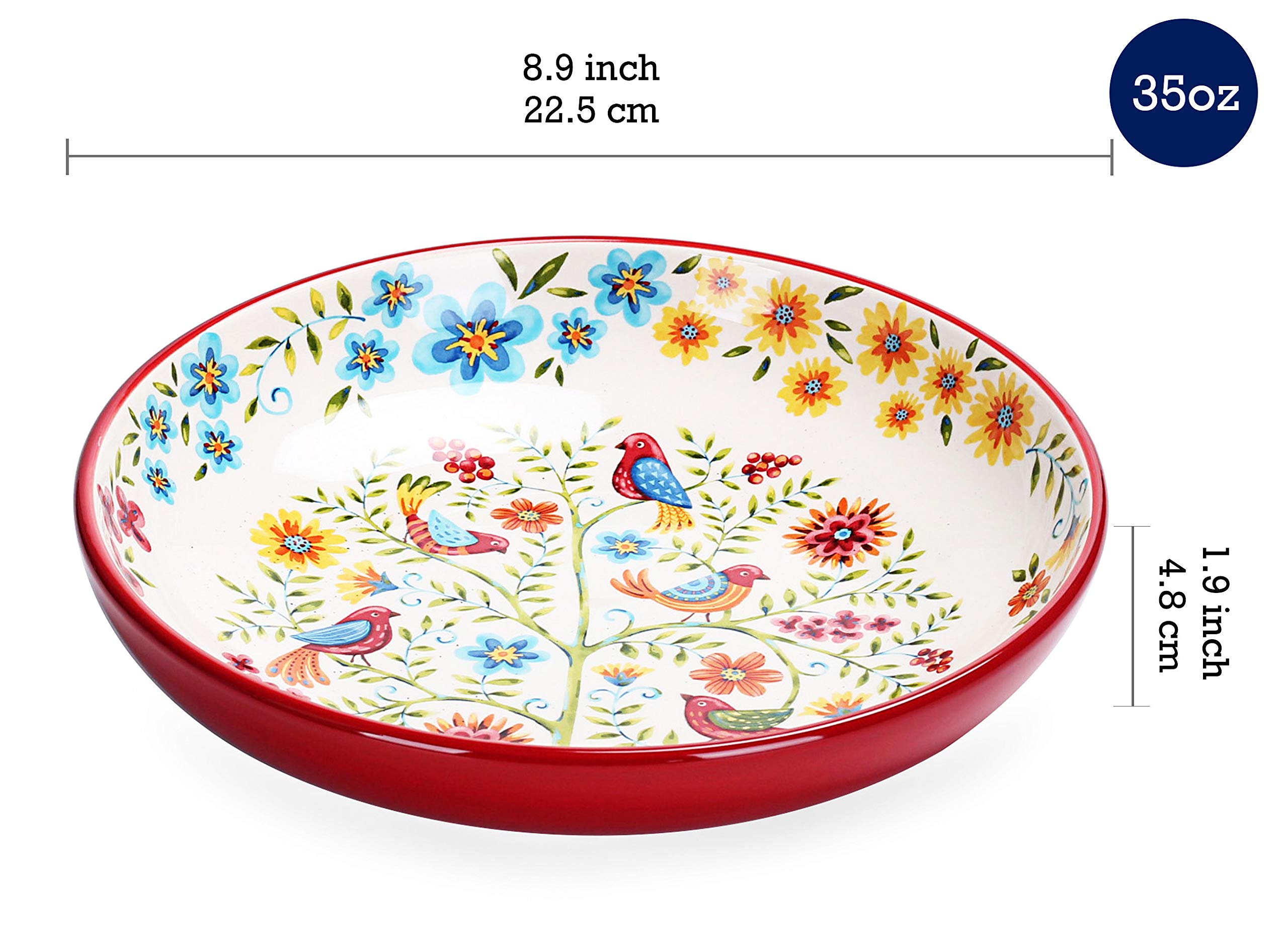 Bico Blue Talavera Pasta Bowls, 35oz Salad Bowl Set of 4, Large Ceramic Serving Dinner Bowls for Soup and Cereal, Microwave and Dishwasher Safe, Gift for Housewarming and Thanksgiving