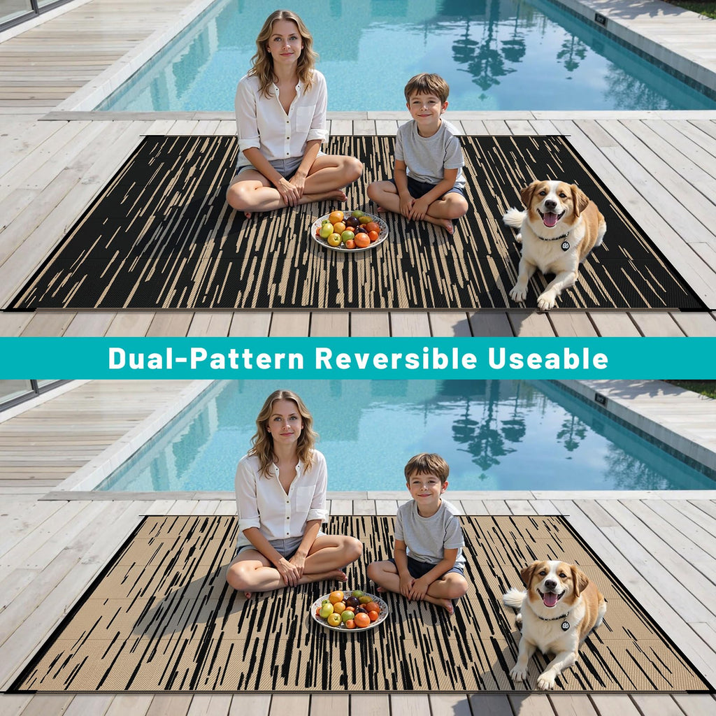 HEBE Checkered Outdoor Rug Waterproof 5x8, Reversible Plastic Straw Rug RV Camping Rug, Indoor Outdoor Patio Mat Clearance, Outside Carpet for Porch,Deck,Camper,Balcony,Backyard,Picnic