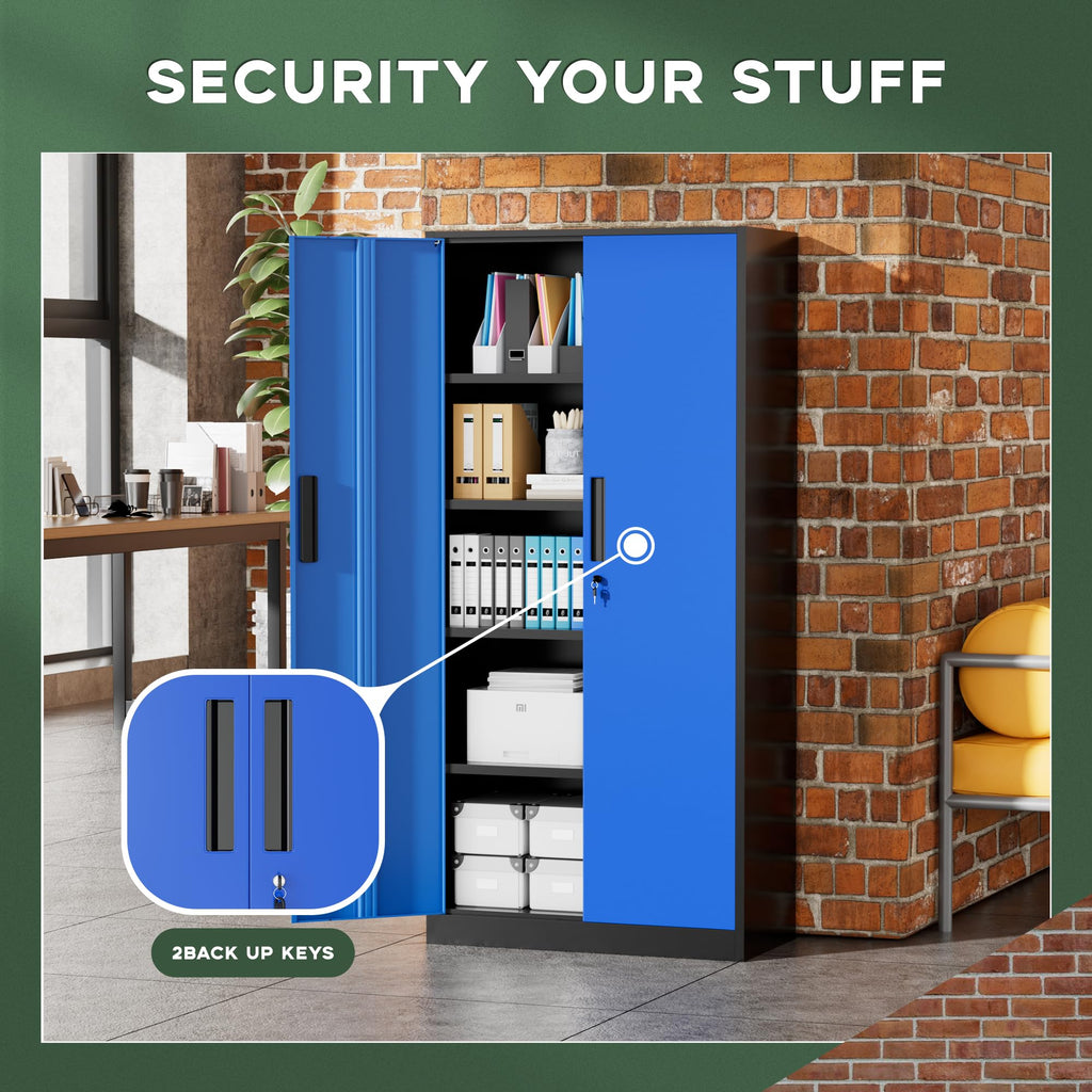 Greenvelly Metal Storage Cabinet, 36" Locking Storage Cabinet with Doors and Shelves, Lockable Storage Cabinets for Home Office, Utility Locker Cabinet, Steel Garage Cabinet with 2 Keys, Black