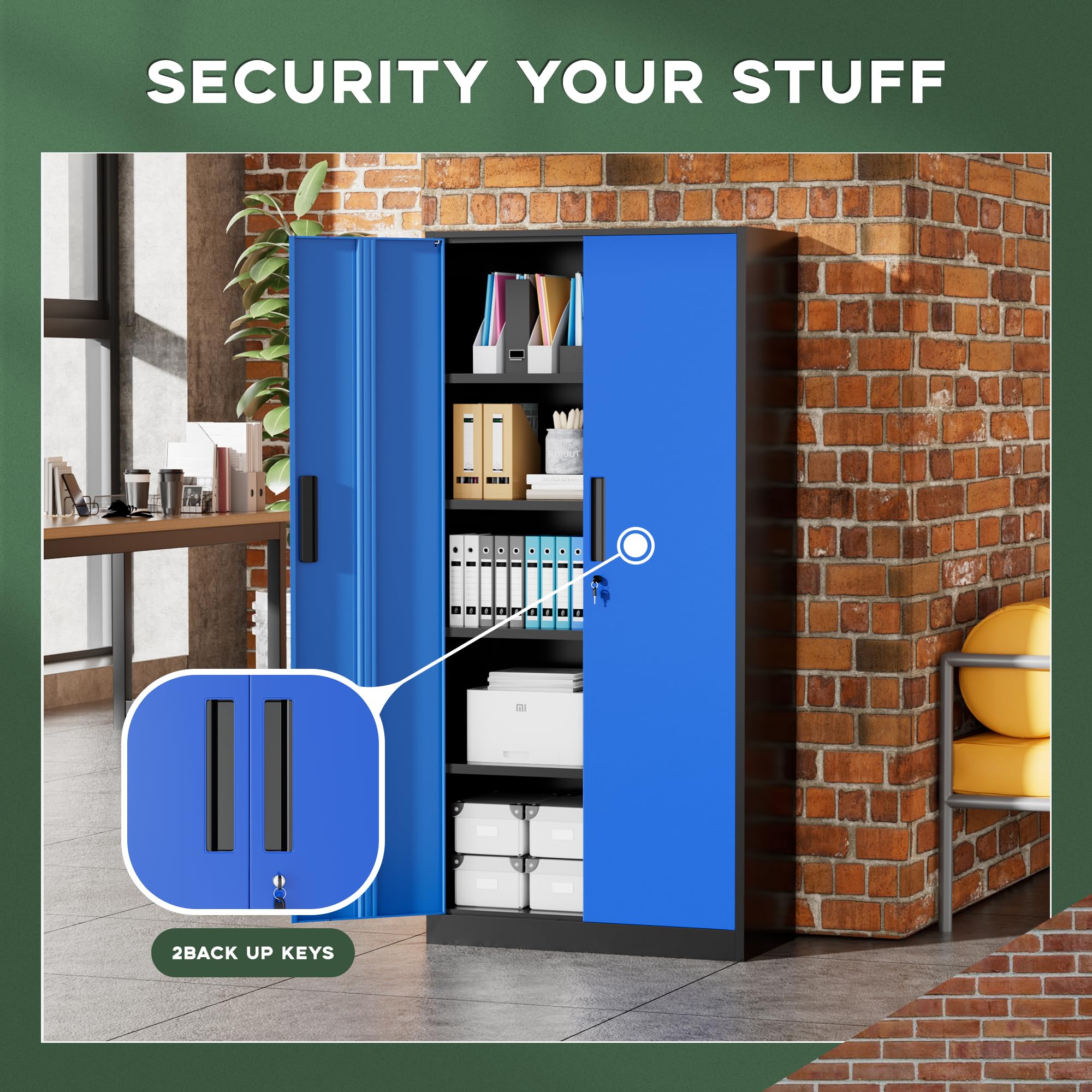 Greenvelly Metal Storage Cabinet, 36" Locking Storage Cabinet with Doors and Shelves, Lockable Storage Cabinets for Home Office, Utility Locker Cabinet, Steel Garage Cabinet with 2 Keys, Black