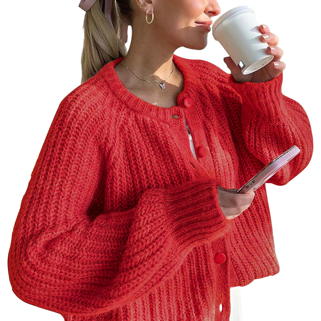 Hixiaohe Cardigan Sweater for Women Long Sleeve Button Y2K Chunky Knit Sweater Fall Casual Open Front Outwear Knitwear Coat