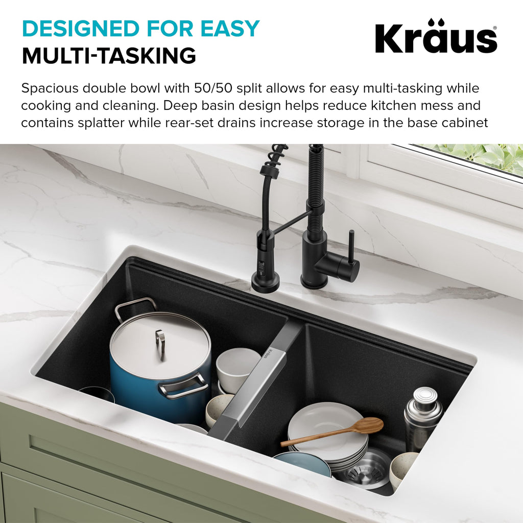 KRAUS Quarza 31-inch Undermount Single Bowl Granite Kitchen Sink in Black Onyx, KGU-413B