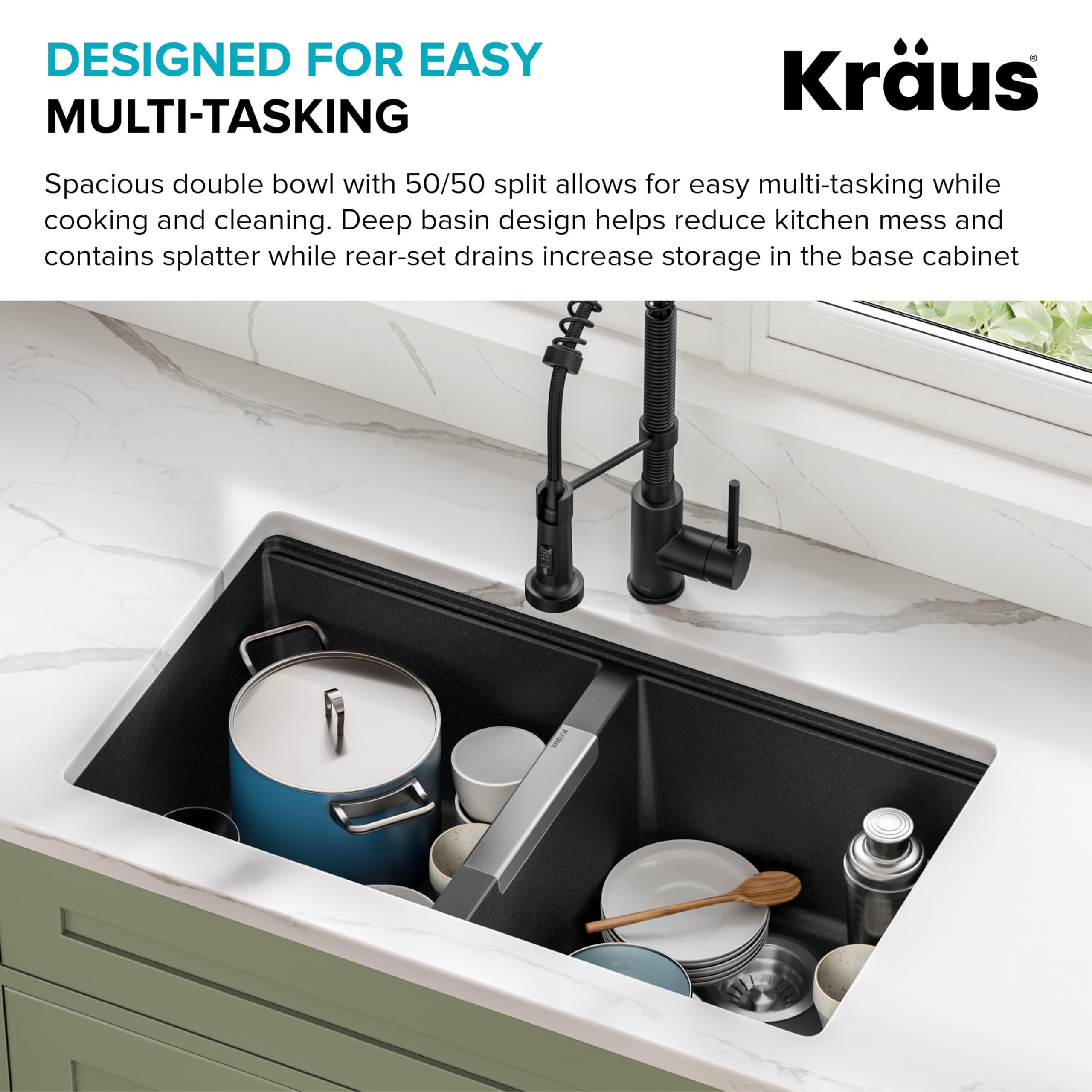KRAUS Quarza 31-inch Undermount Single Bowl Granite Kitchen Sink in Black Onyx, KGU-413B