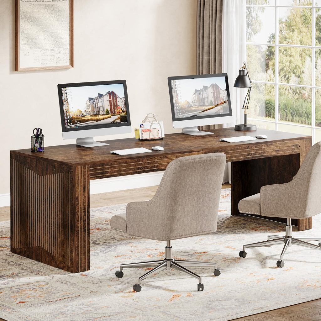 Tribesigns 79-Inch Extra Long Desk, Two Person Double Desk for Home Office, Wooden Long Computer Desk Writing Table for Office, Coffee Brown