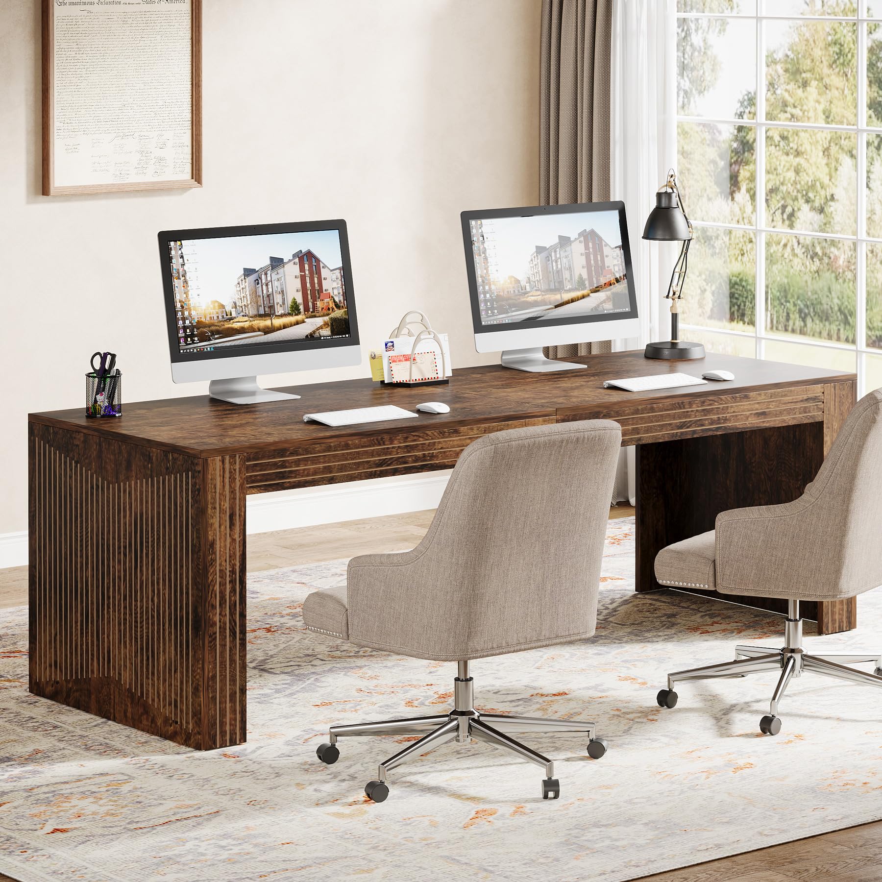 Tribesigns 79-Inch Extra Long Desk, Two Person Double Desk for Home Office, Wooden Long Computer Desk Writing Table for Office, Coffee Brown