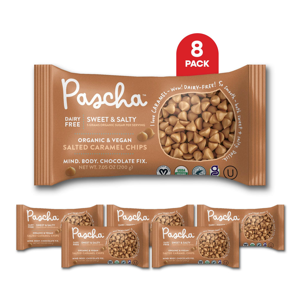 Pascha Organic 70% Cacao Baking Chips - Bittersweet Dark Chocolate with Coconut Sugar - Vegan, Non-GMO, Rainforest Alliance Certified - Allergen-Free (Pack of 8)
