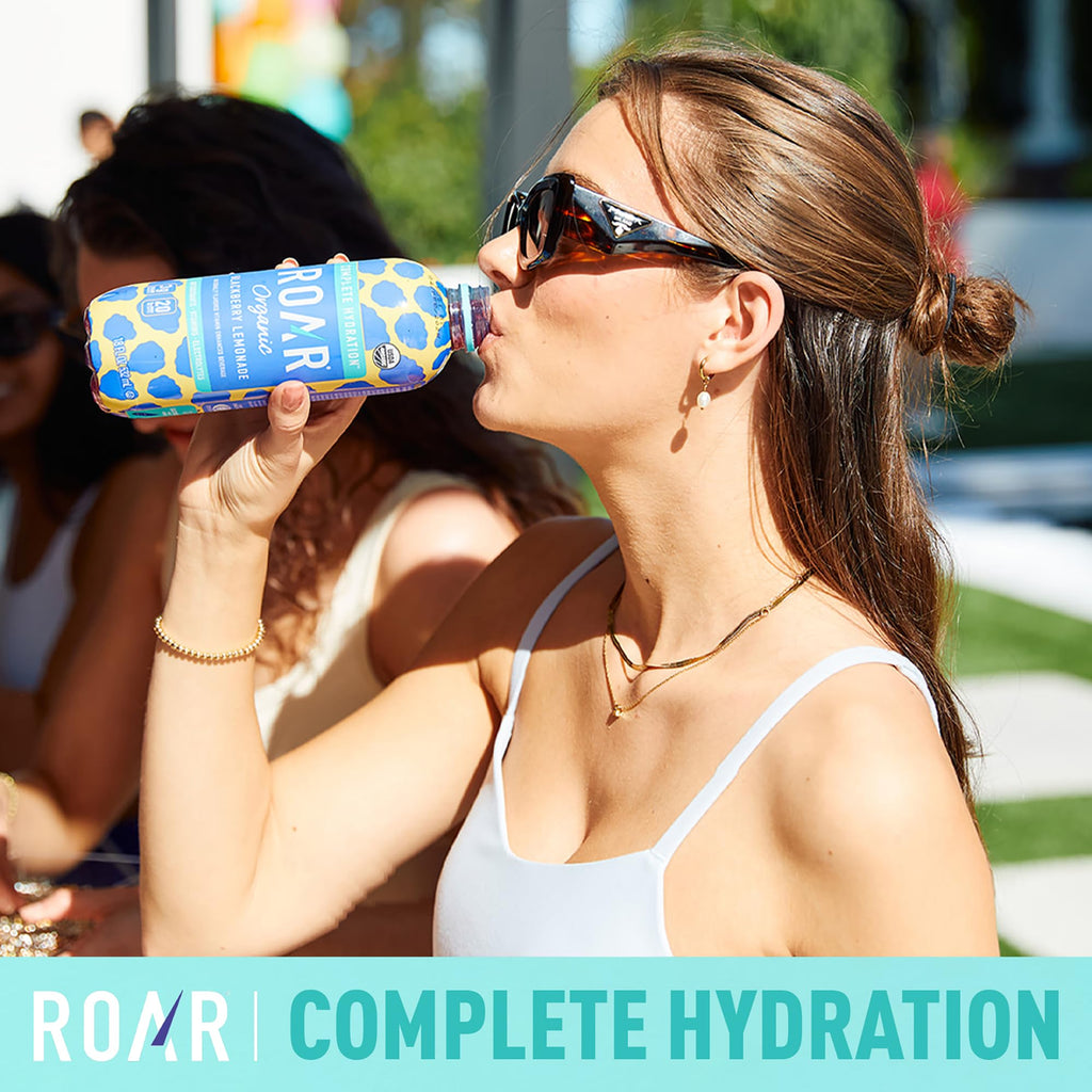 ROAR Complete Hydration Organic - Electrolyte Drinks Loaded with Vitamins C, B5, B12 - Non-GMO, Gluten-Free - Strawberry Lemonade - 12 pc