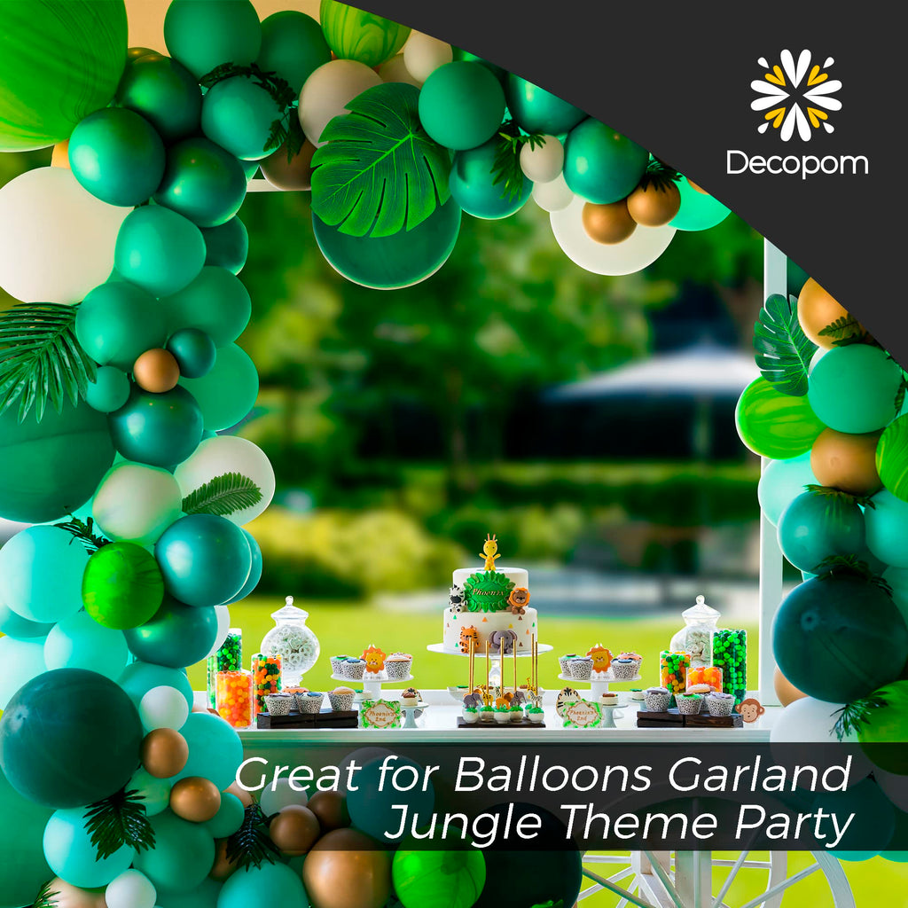 Decopom Palm Leaves Artificial Tropical Monstera-84Pcs 6 Kinds Large Small Green Fake Palm Leaf with Stems for Safari Jungle Hawaiian Luau Party Table Decoration Wedding Birthday Theme Party