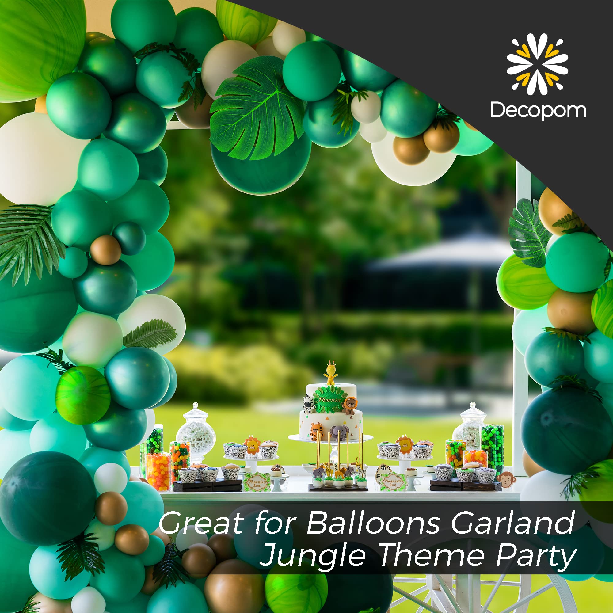 Decopom Palm Leaves Artificial Tropical Monstera-84Pcs 6 Kinds Large Small Green Fake Palm Leaf with Stems for Safari Jungle Hawaiian Luau Party Table Decoration Wedding Birthday Theme Party