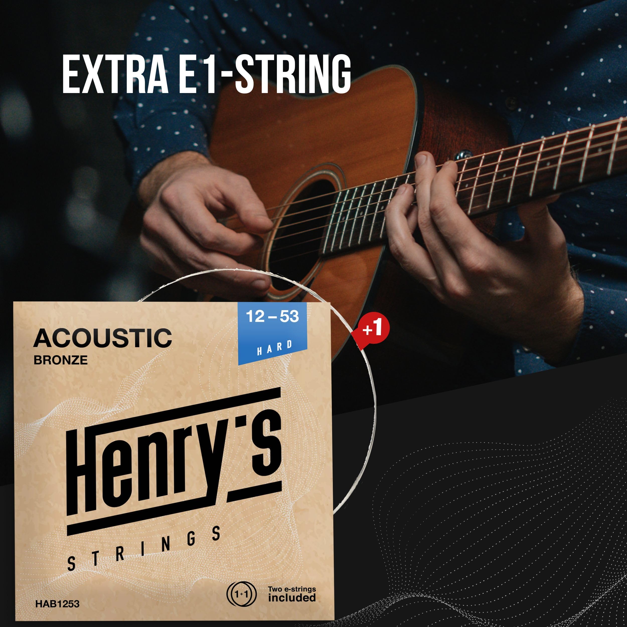 Light Acoustic Guitar Strings 10-47 - Brilliant Sound & Extra E1 String & 3xGuitar Picks - Phosphor Bronze Guitar Strings Acoustic - Acoustic Guitar Strings 6 String Set