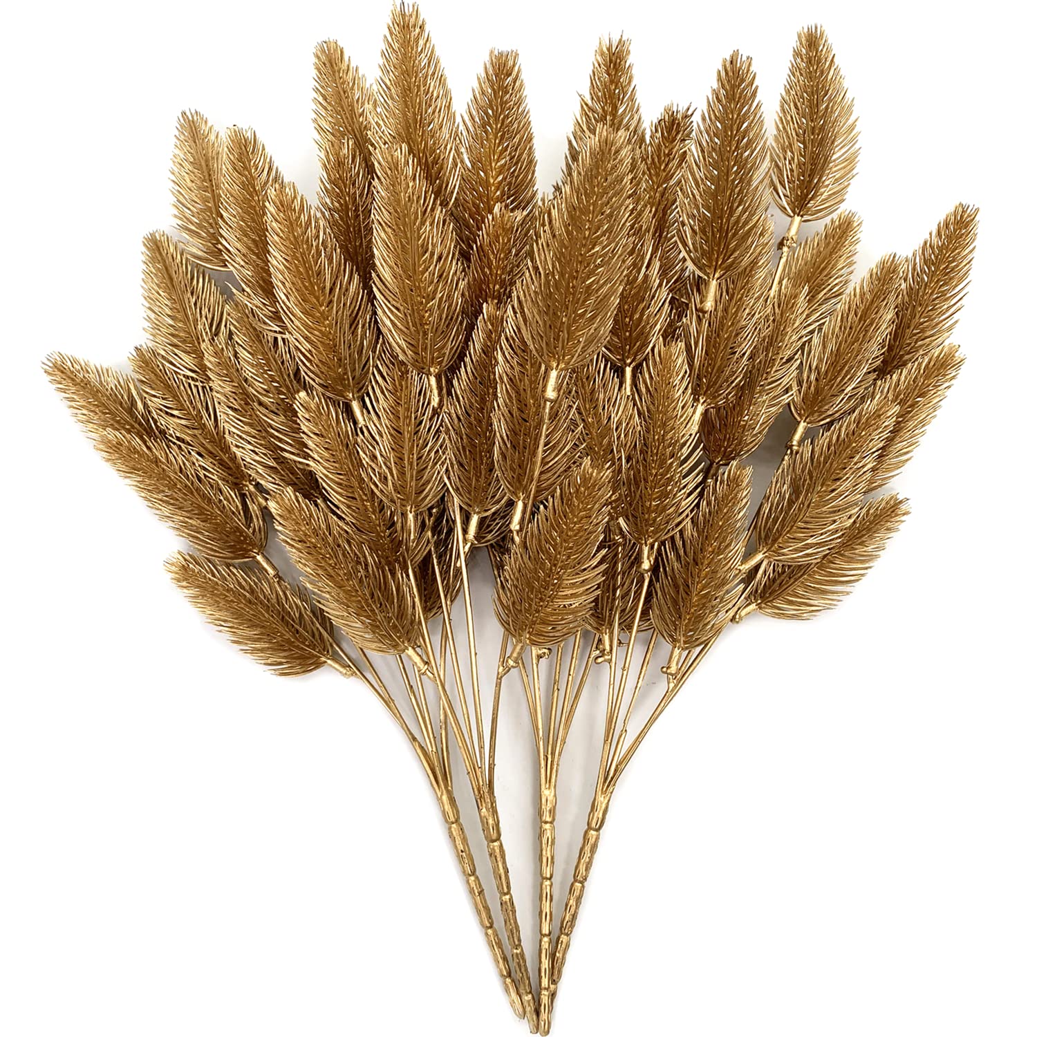 Christmas Decor Artificial Plants, PASYOU Gold Fake Antlers Plastic Grass Shrubs Leaves Indoor Outdoor Home Garden Party Hotel Verandah Wedding Event Faux DIY Decoration - 30 Inch Golden 2 Bunches