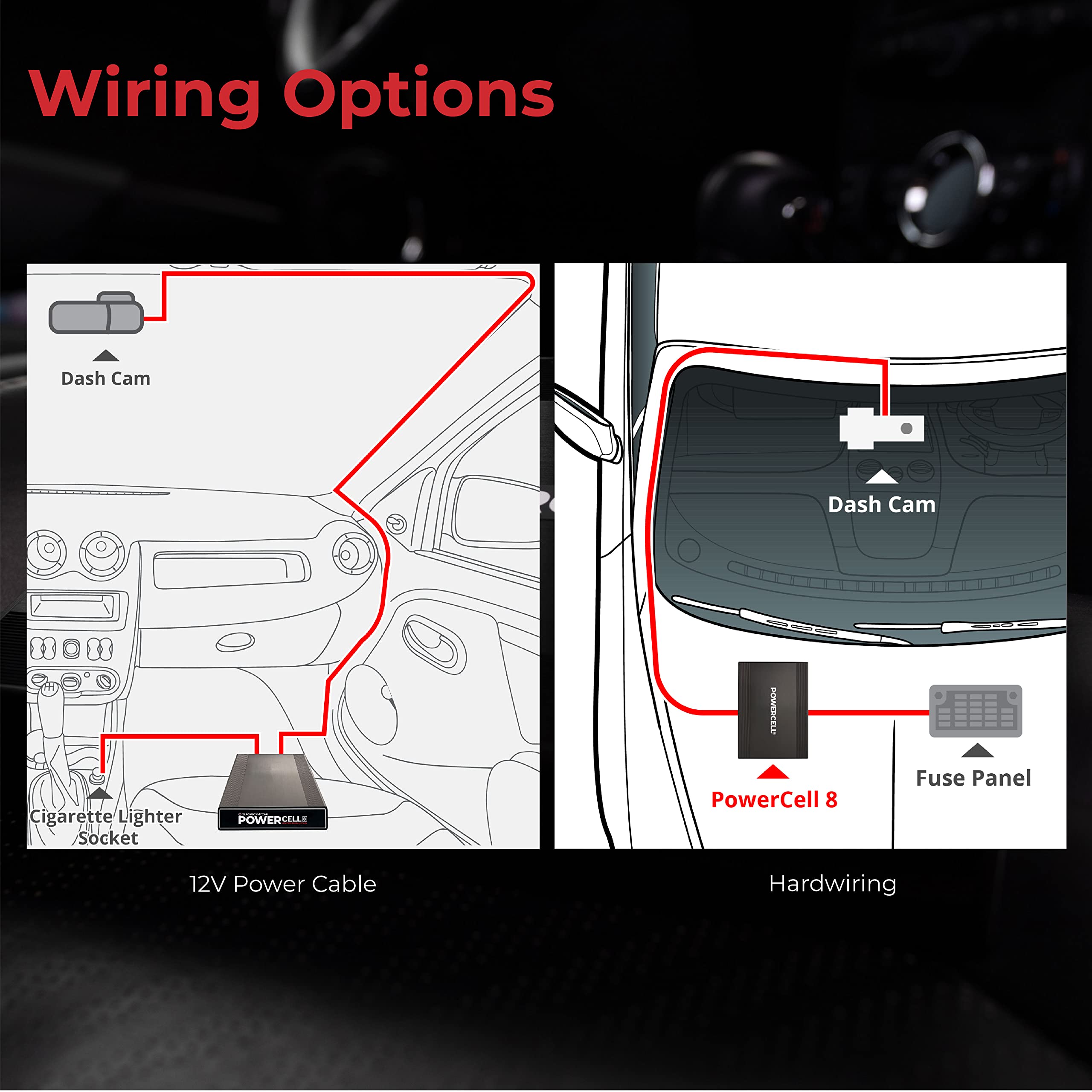 BlackboxMyCar PowerCell 8 Dash Cam Battery Pack (with Spliced Hardwiring Kit for Thinkware Dash Cams)