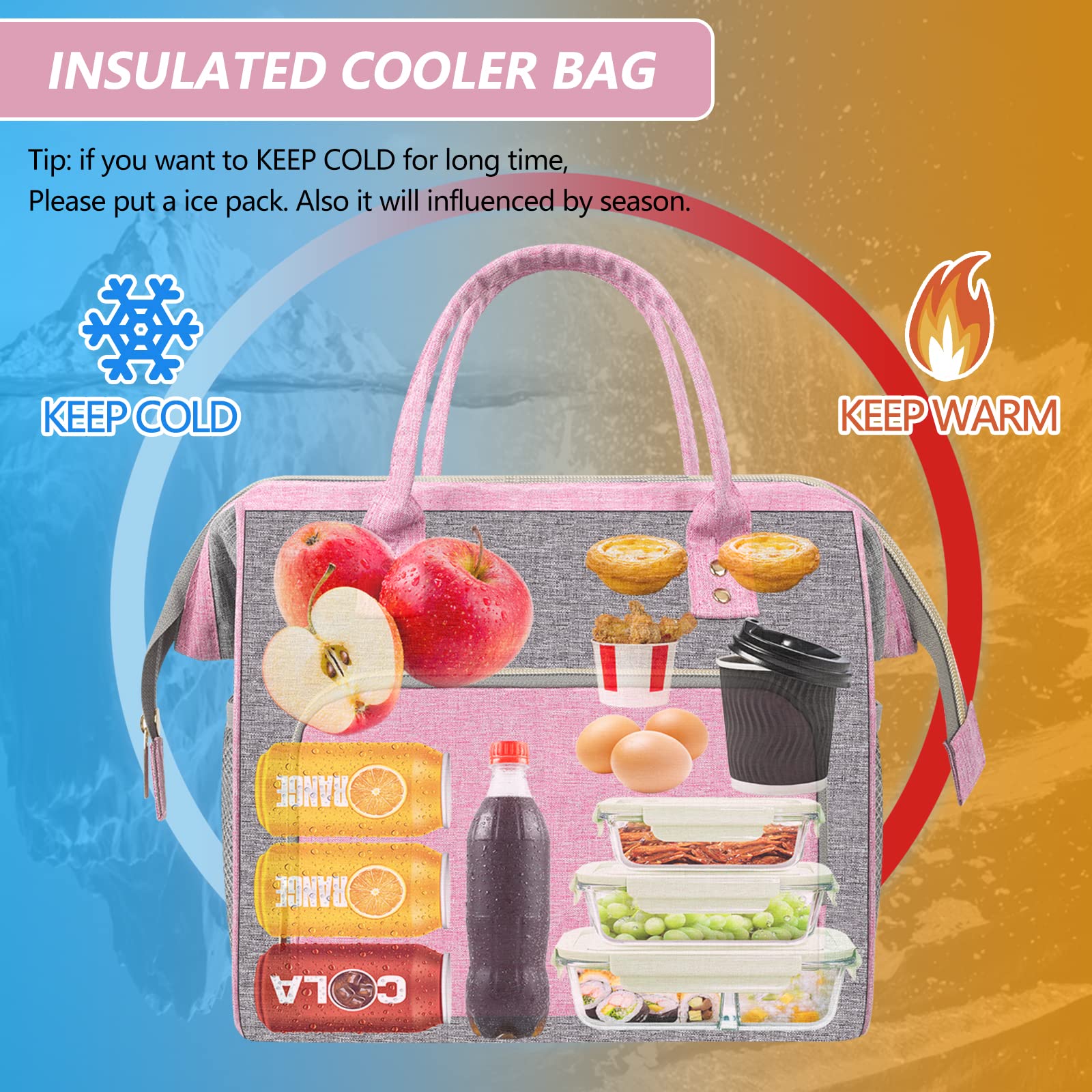 IDEATECH Insulated Lunch Box for Women & Men, Stylish Ladies Lunch Bag for Work, Leak Proof Portable Cooler Bag for Picnic, Black Lunch Tote Bags with Adjustable Shoulder Strap, Gifts for Mom (Black)