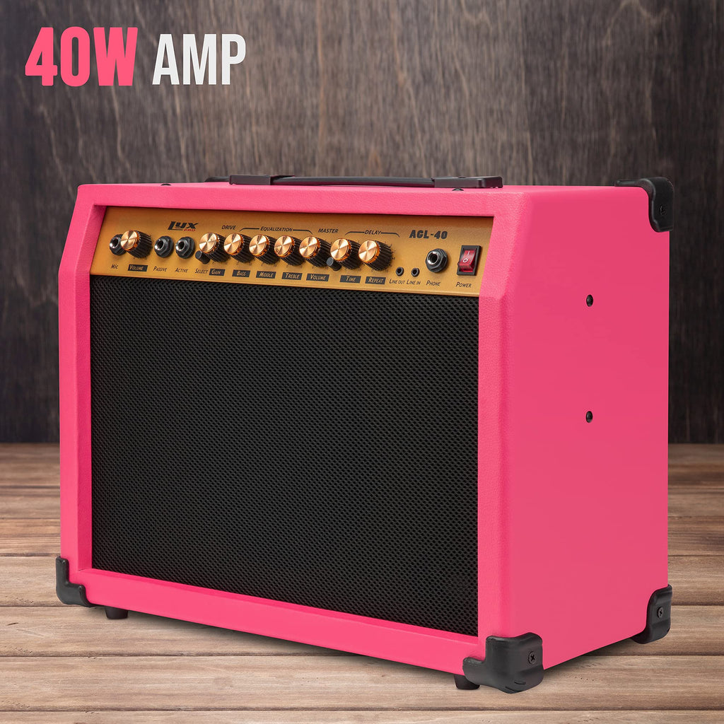 LyxPro Electric Guitar Amp 20 Watt Amplifier Built in Speaker Headphone Jack and Aux Input Includes Gain Bass Treble Volume and Grind - Black