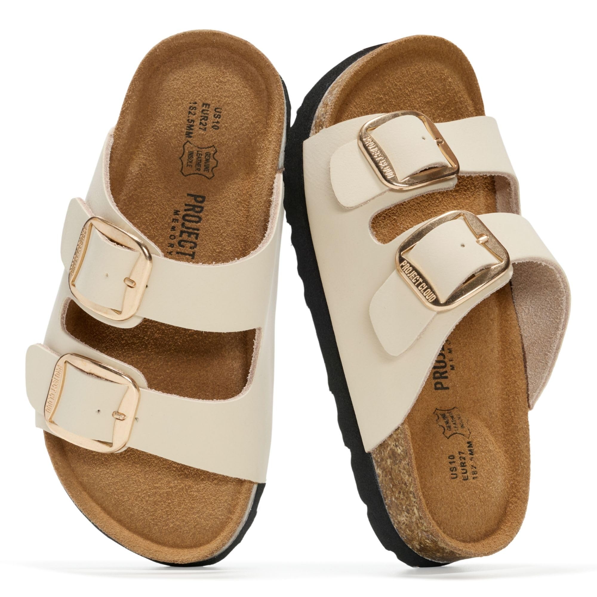 Project Cloud Kids Sandals 100% Genuine Leather - Natural Cork Footbed Non-Slip Slides for Kids - Lightweight Boys & Girls Sandals - Water-Resistant Girls & Boys Sandals