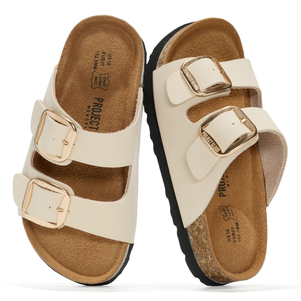 Project Cloud Kids Sandals 100% Genuine Leather - Natural Cork Footbed Non-Slip Slides for Kids - Lightweight Boys & Girls Sandals - Water-Resistant Girls & Boys Sandals