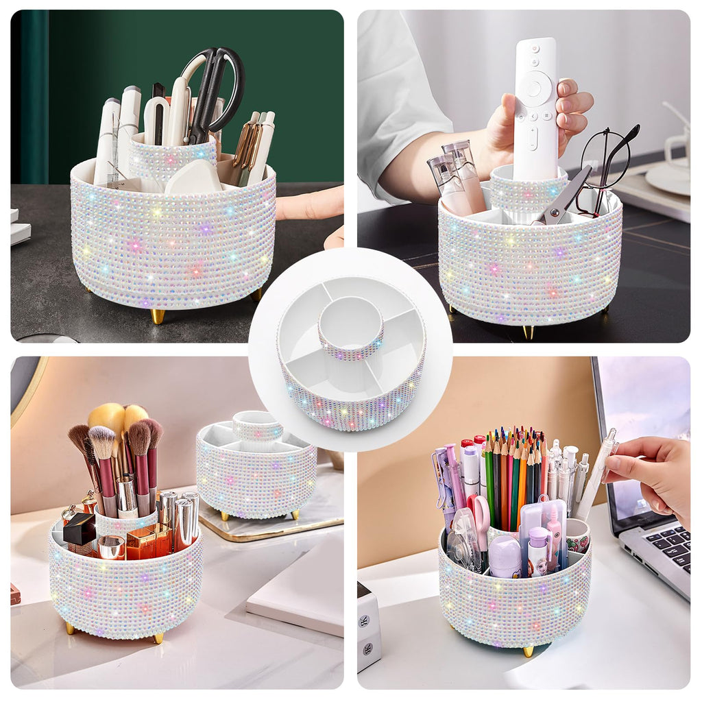 Makeup Brush Holder Organizer,360° Rotating Makeup Brush Organizer,5 Slot Make up Brushes Cup for Cosmetics, Nail Polish, Art Supply, Bathroom Vanity Desktop Organizer - Black