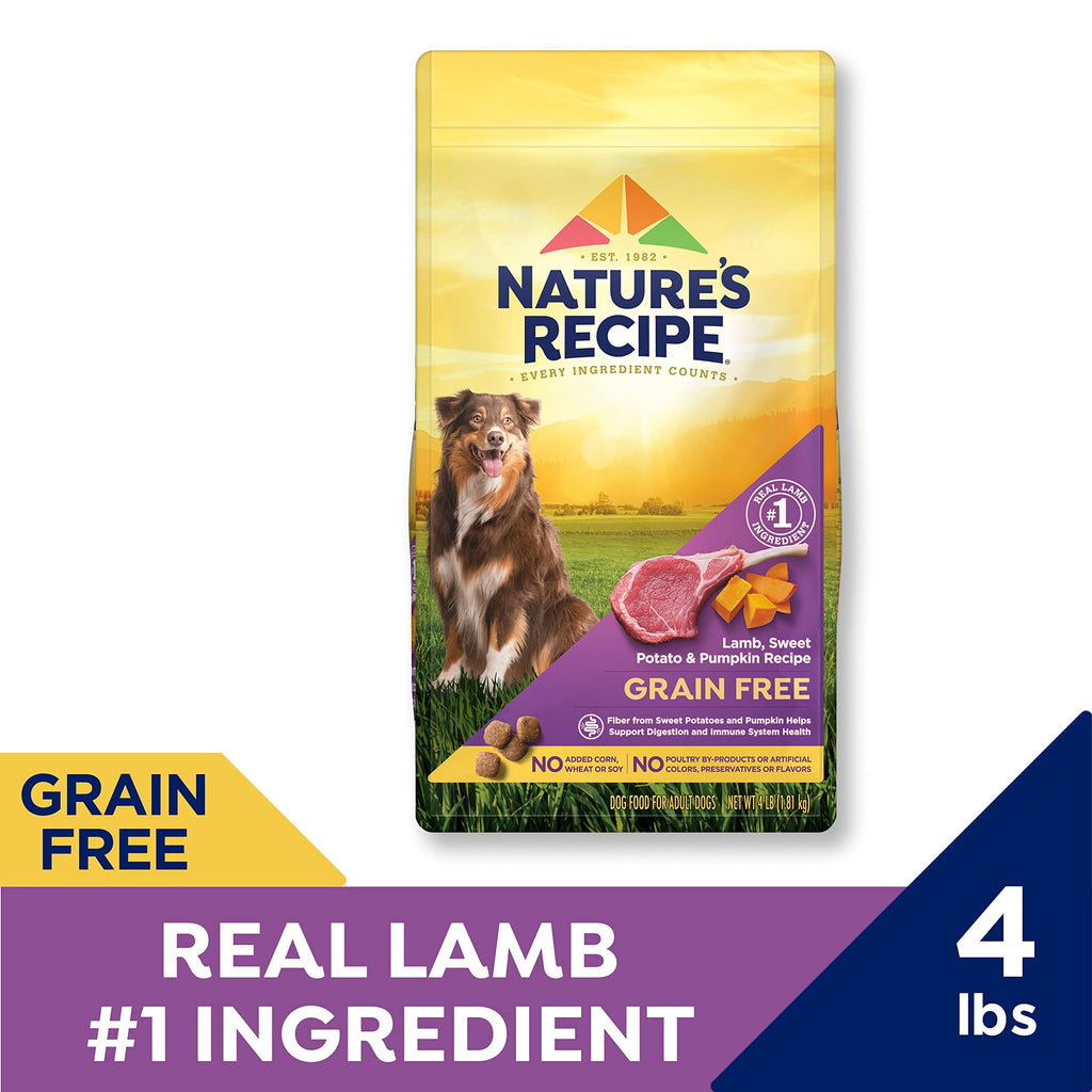 Nature's Recipe Grain Free Dry Dog Food, Lamb, Sweet Potato & Pumpkin Recipe, 4 lb. Bag
