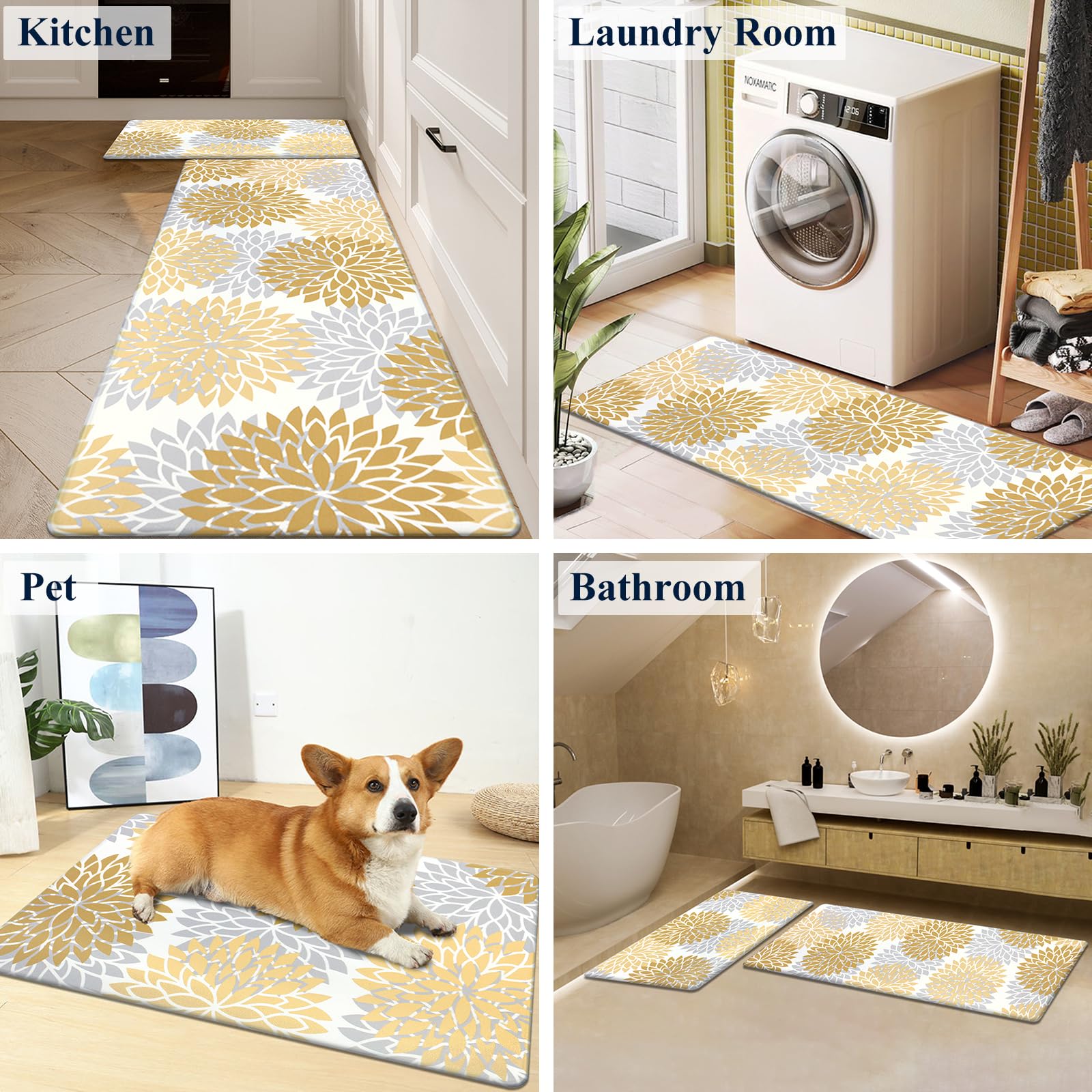 HEBE Anti Fatigue Kitchen Rugs Sets of 2, Non Slip Kitchen Mats for Floor, Waterproof Cushioned Comfort Standing Carpet for Kitchen Sink, Home Office, Laundry Room