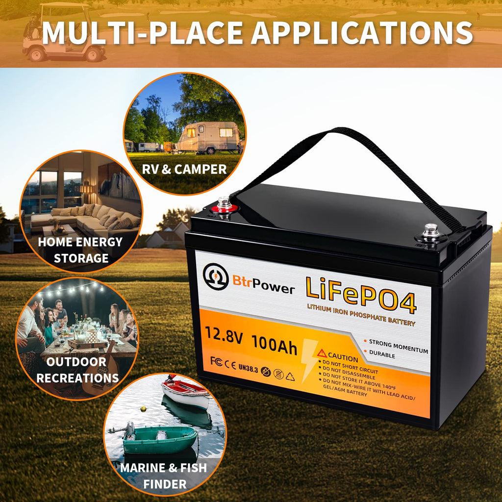 12V Lithium Battery,5000+ Deep Cycle LiFePO4 Battery with Built-in 100A BMS fit for Home Storage,Trolling Motor,RV,Off-Grid System,Solar Power System,Marine (2PACK-12V100AH)