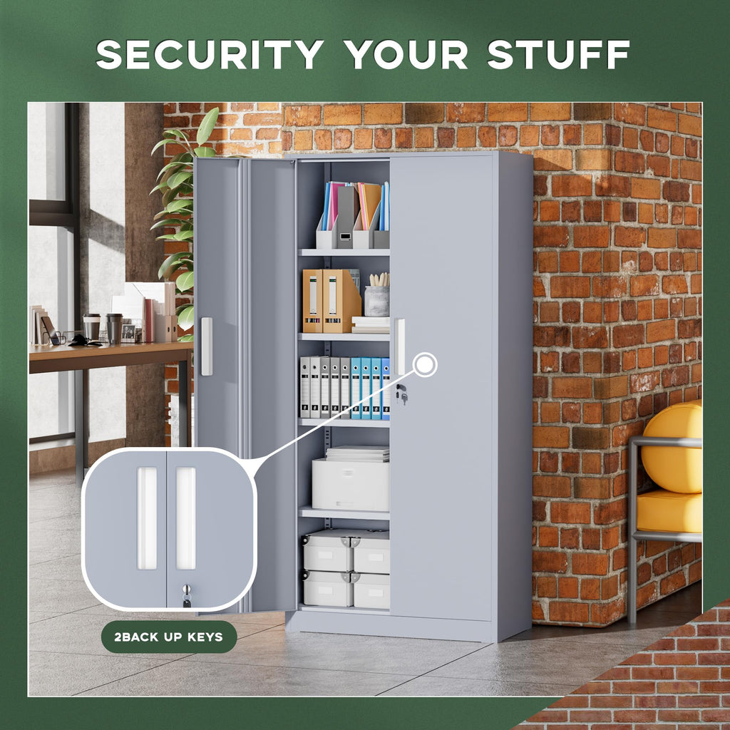 Greenvelly Metal Storage Cabinet, 36" Locking Storage Cabinet with Doors and Shelves, Lockable Storage Cabinets for Home Office, Utility Locker Cabinet, Steel Garage Cabinet with 2 Keys, Black
