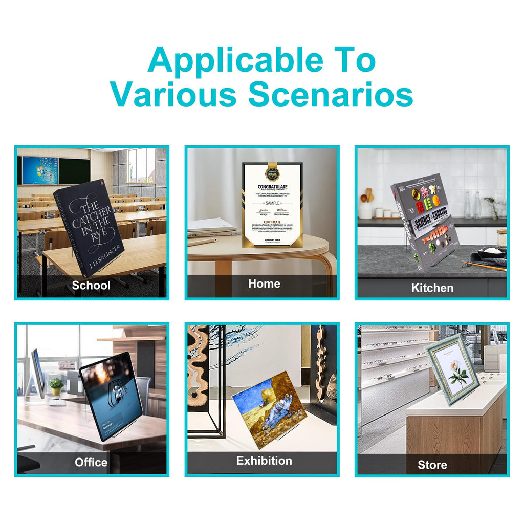 Boloyo Acrylic Book Stand Without Ledge,6 Inch 4PC Clear Acrylic Display Easel Transparent Display Stand Holder Tablet Holder for Displaying Pictures,Books,Artworks, CDs