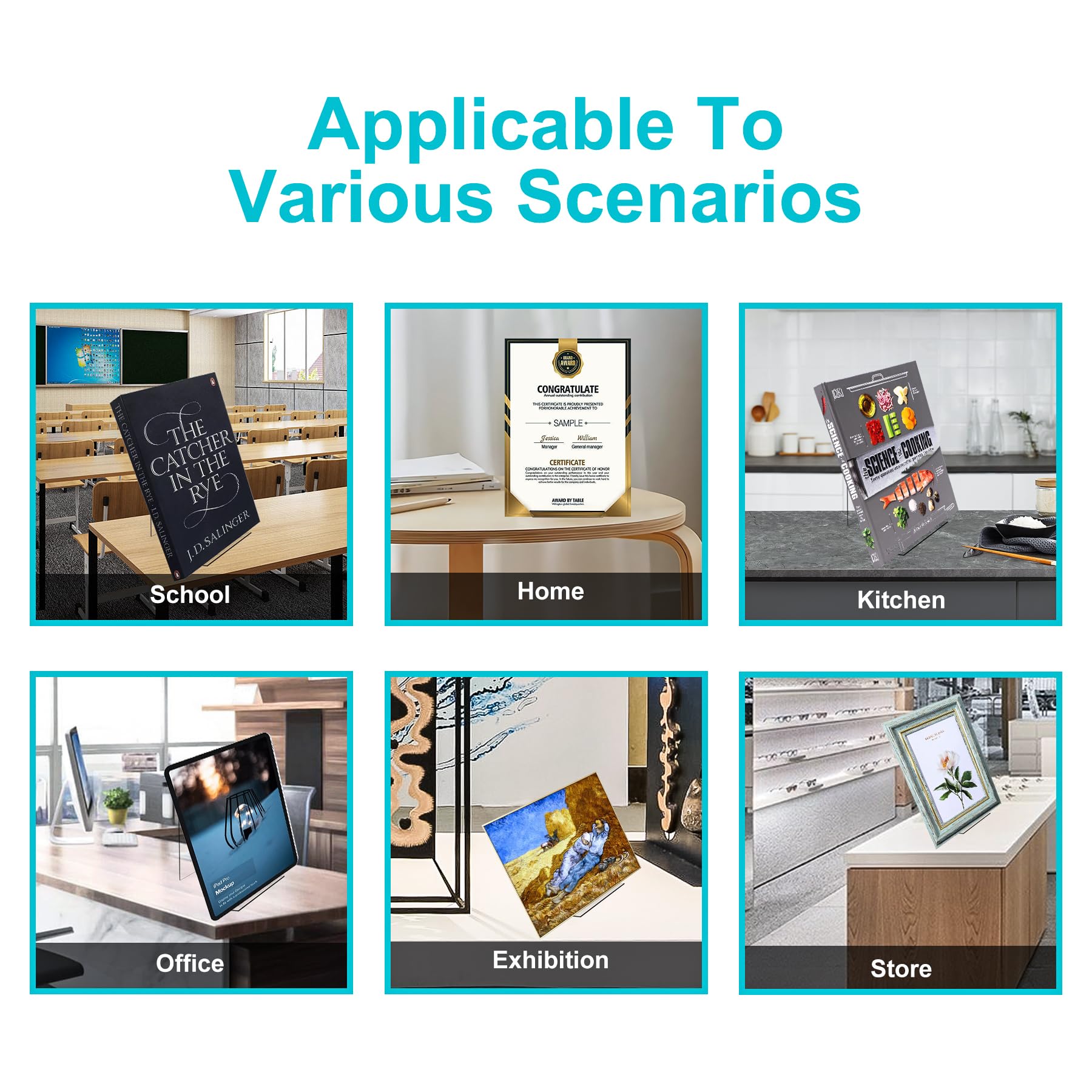 Boloyo Acrylic Book Stand Without Ledge,6 Inch 4PC Clear Acrylic Display Easel Transparent Display Stand Holder Tablet Holder for Displaying Pictures,Books,Artworks, CDs