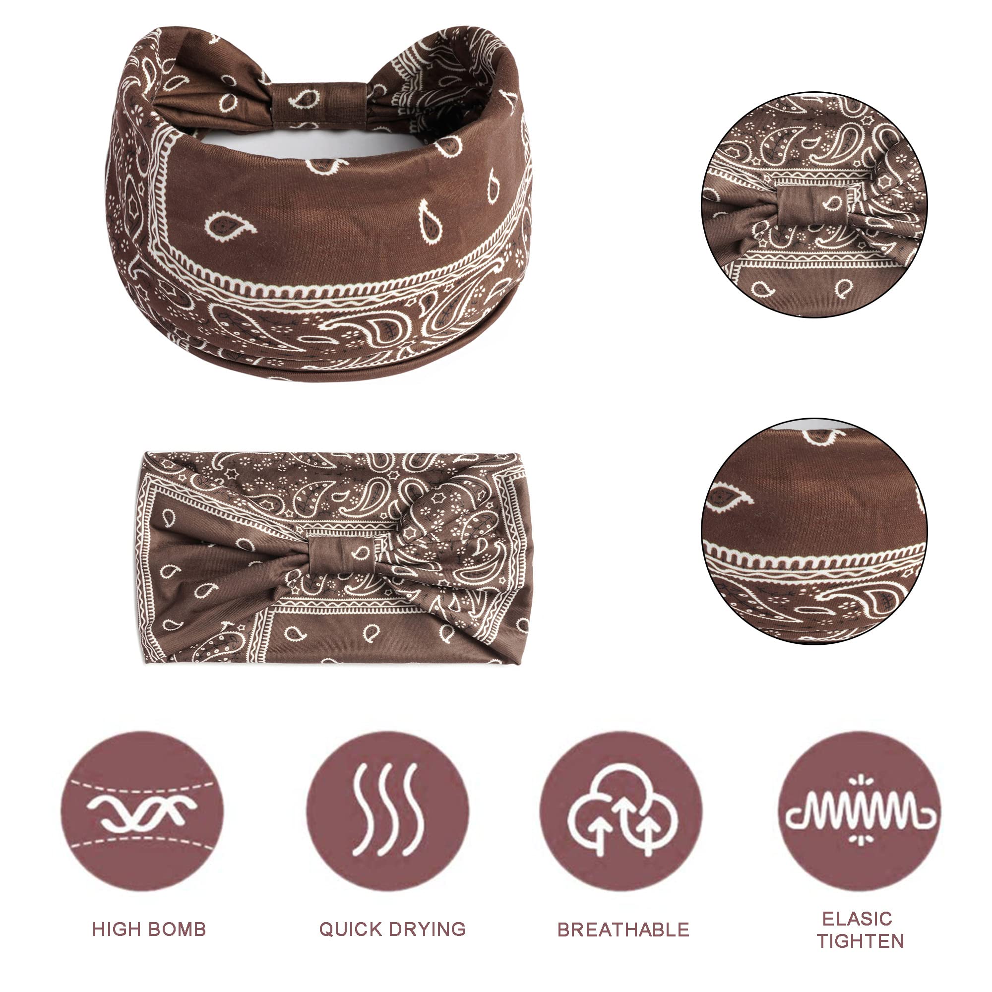 Boho Headbands For Women Fashion Stretch Wide Hair Bands Knoted Turban Head Bands Yoga Running Sweatband Elastic Headband Stylish Wrap Headbands Hair Accessories for Teen Girls 4 Pack