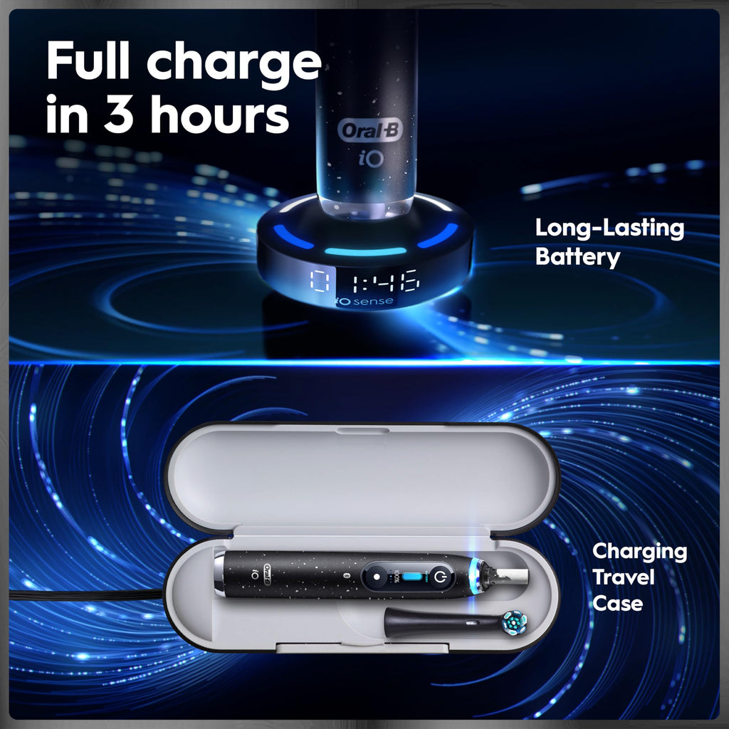 Oral-B Rechargeable Electric Toothbrush, iO10 Ultimate Clean, 7 Cleaning Modes, Interactive Display, iSense Charger, Charging Travel Case, 4 Brush Heads, Rechargeable Toothbrush, Black