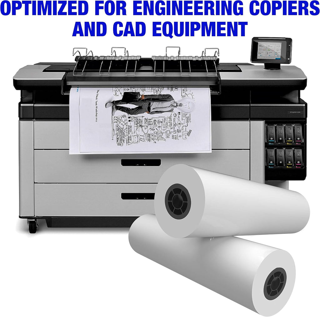 Alliance CAD Paper Rolls, 36” x 500’, 92 Bright, 24lb - 2 Rolls Per Carton - Ink Jet Bond Rolls with 3” Core