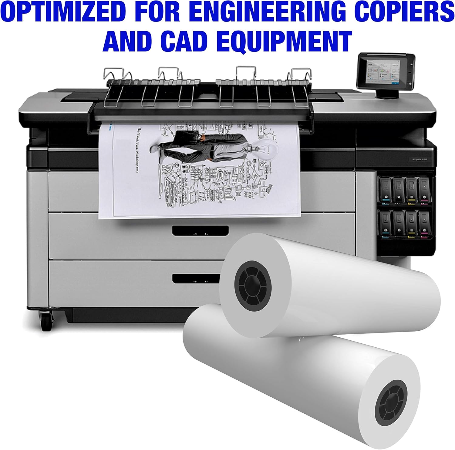 Alliance CAD Paper Rolls, 36” x 500’, 92 Bright, 24lb - 2 Rolls Per Carton - Ink Jet Bond Rolls with 3” Core