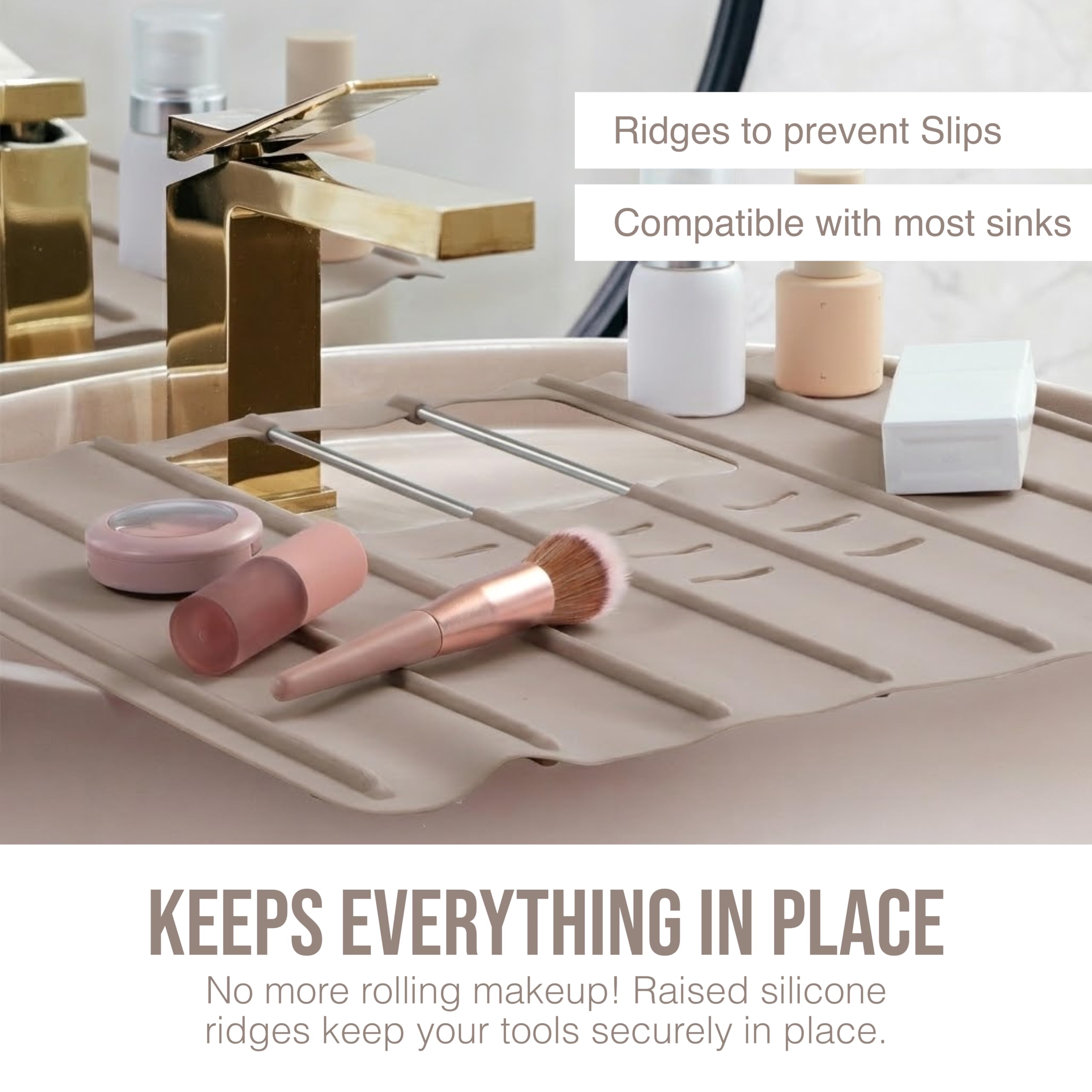 Maplefield Bathroom Sink Cover for Counter Space, Heat Resistant Silicone Sink Mat for Your Beauty Routine, Small Bathroom Space Saver Sink Cover for Makeup (Beige Large, 22" x 15" x 2" Inches)