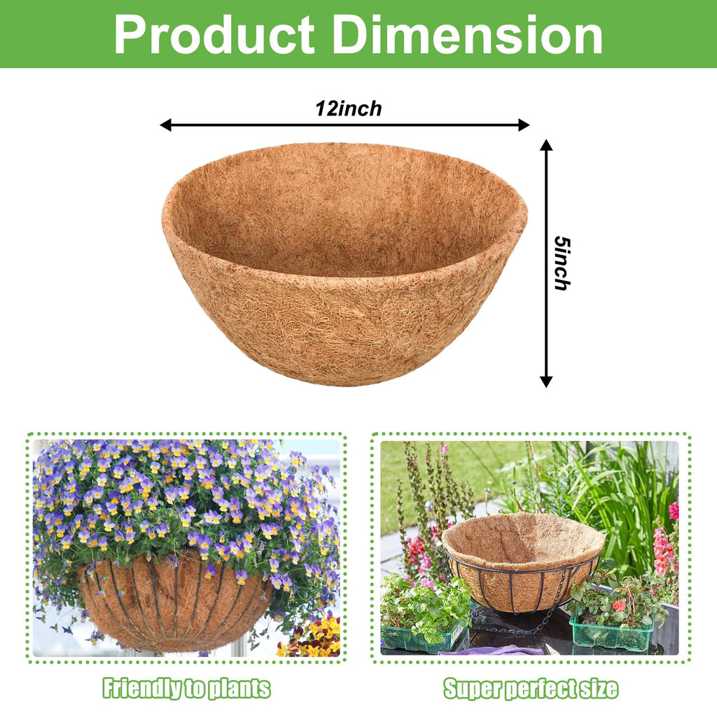 Riare 2 Pack 12 Inch Round Coco Liners Replacement, 100% Natural Coconut Coir Liners for Hanging Baskets, Garden Flower Vegetables Planter Pot, Window Box, Fence, Decks