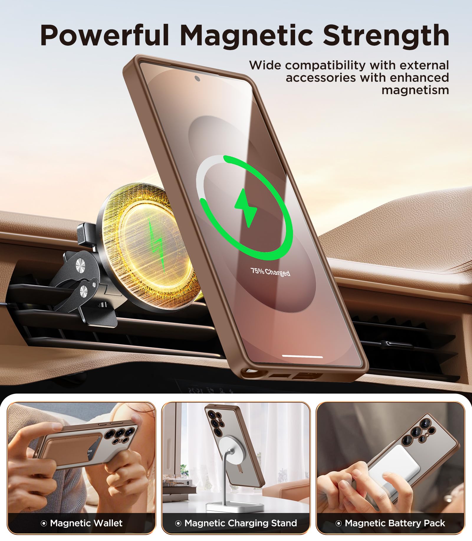 Magnetic Case Compatible with Samsung Galaxy S25 Ultra,Compatible with MagSafe,[Full Camera Protection][Screen Protector] Shockproof Plating Clear Phone Cover for Galaxy S25 Ultra(Black/Clear)