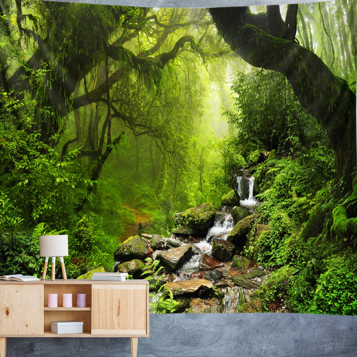 Llamazing Forest Landscape Home Decor - Living Room & Bedroom Magic Tapestry (Sunlight&Creek, 60''L51''W)