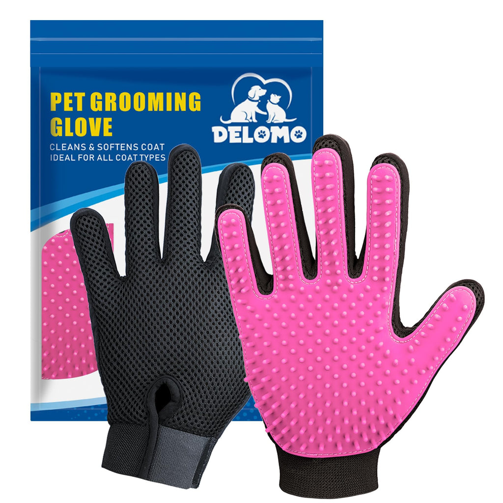 Upgrade Efficient Pet Hair Remover Gloves - Gentle Shedding Brushes for Dogs, Cats & Horses with Long and Short Hair - 1 Pair (Blue)