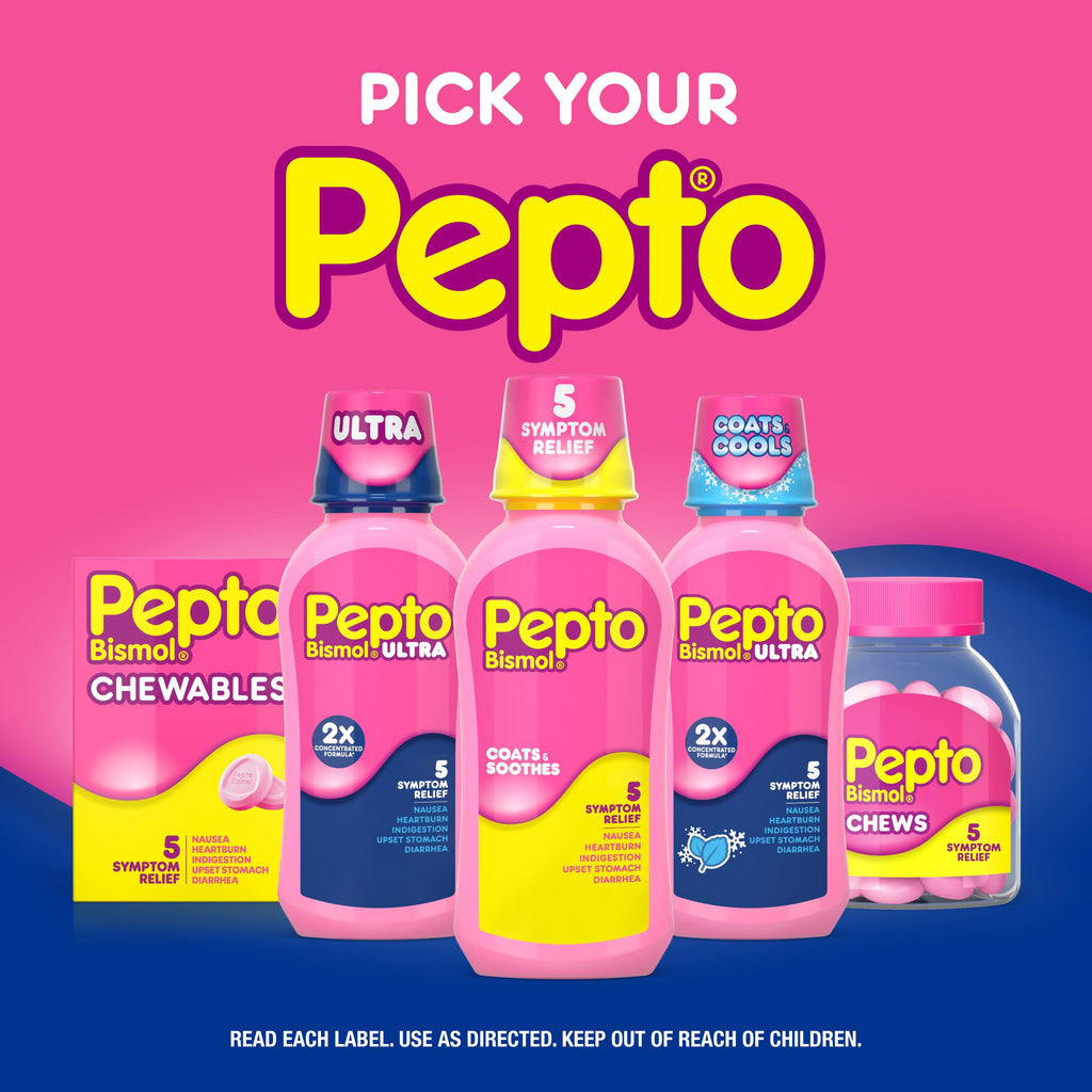 Pepto Bismol ULTRA Liquid for Nausea, Heartburn, Indigestion, Upset Stomach, and Diarrhea - 5 Symptom Fast Relief Medication for Adults, Cherry Flavor, 2x16 oz