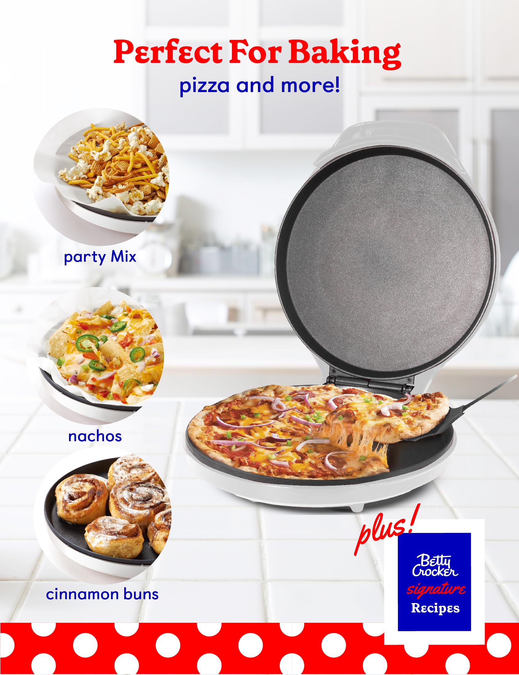 Betty Crocker Pizza Maker Plus,12" Indoor Electric Grill,Nonstick Griddle Pan for Pizzas,Quesadillas,Tortillas,Nachos and more,12" Electric Griddle for Delicious Meals and Snacks,Red,(Pack of 2)