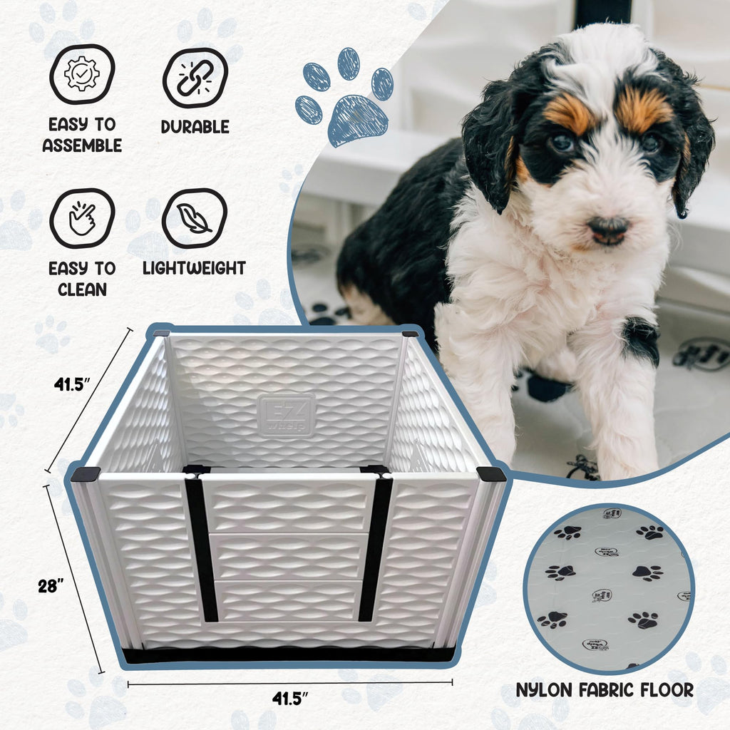 EZwhelp EZclassic Windowed 48"x48"x18" Whelping Box with Rails and Windowed Walls, Padded Dog Whelping Box, Black Pad