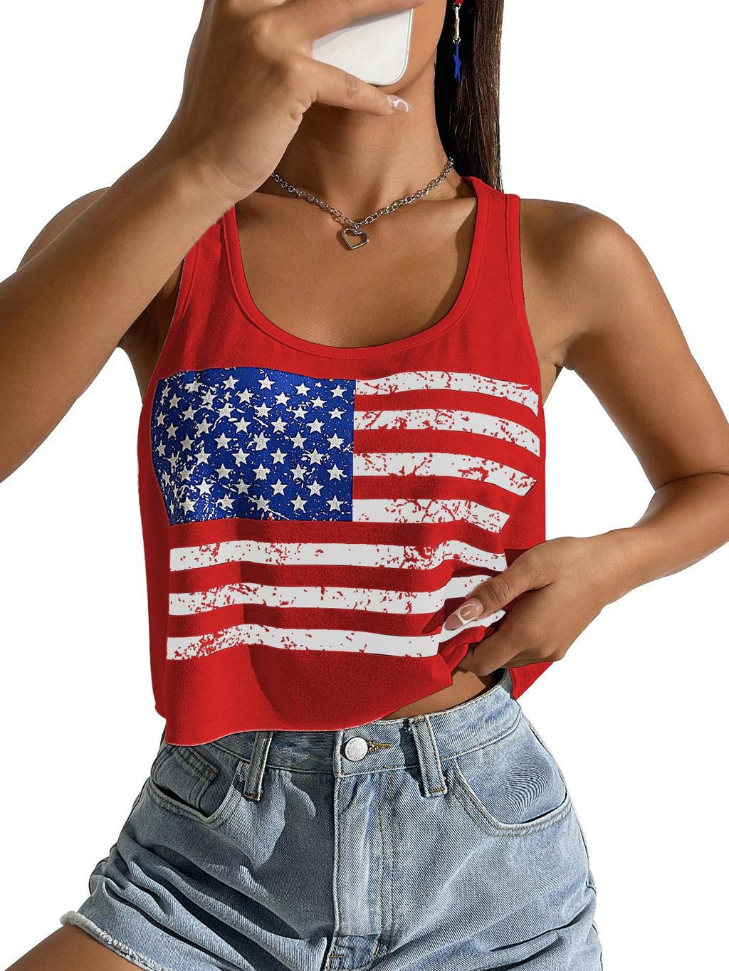 Women's Red White and Blue Shirts Patriotic Tops American Flag Graphic Crop Tops for Teen Girls
