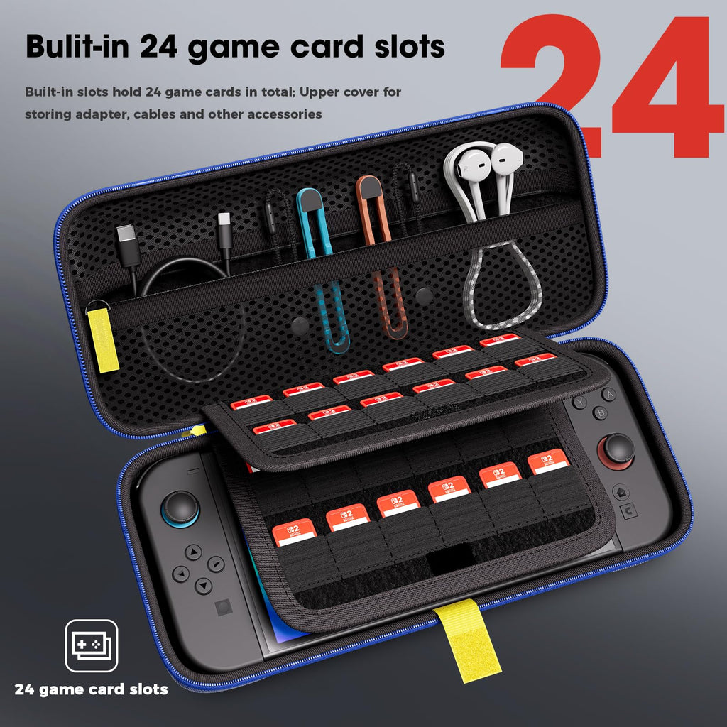 ProCase Carrying Case for Nintendo Switch 2 (2025) with 24 Game Card Slots, Hard Portable Travel Case Storage Bag Protective Pouch for 2025 Nintendo Switch 2 Console AC Adapter & Accessories -Black,L