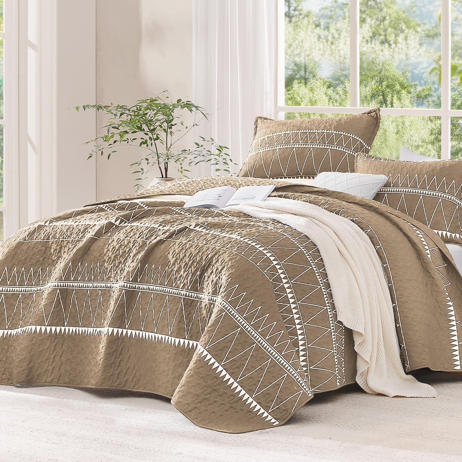 Andency Twin Quilt Set Grey, 2 Pieces Boho Lightweight Soft Striped Bedspread for All Season (68"x86"), Gray Printed Bohemian Polyester Reversible Coverlet Comoforter Sets