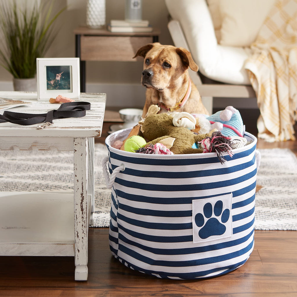 Bone Dry Pet Storage Collection Striped Paw Patch Bin, Aqua, Small Rectangle