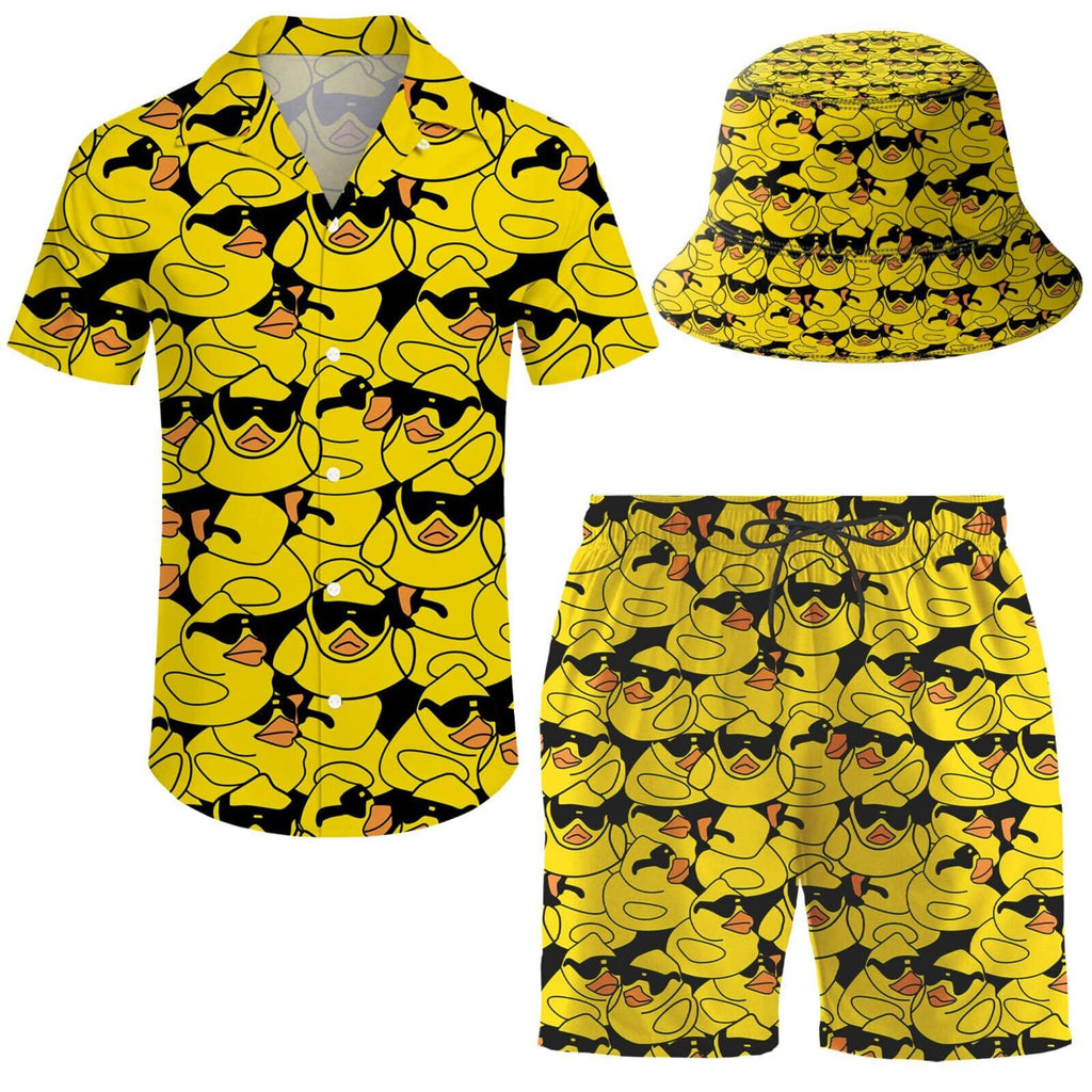 Men's 2 Piece Tracksuit Hawaiian Shirt Shorts Button Down Shirt and Shorts Sets with Bucket Hats