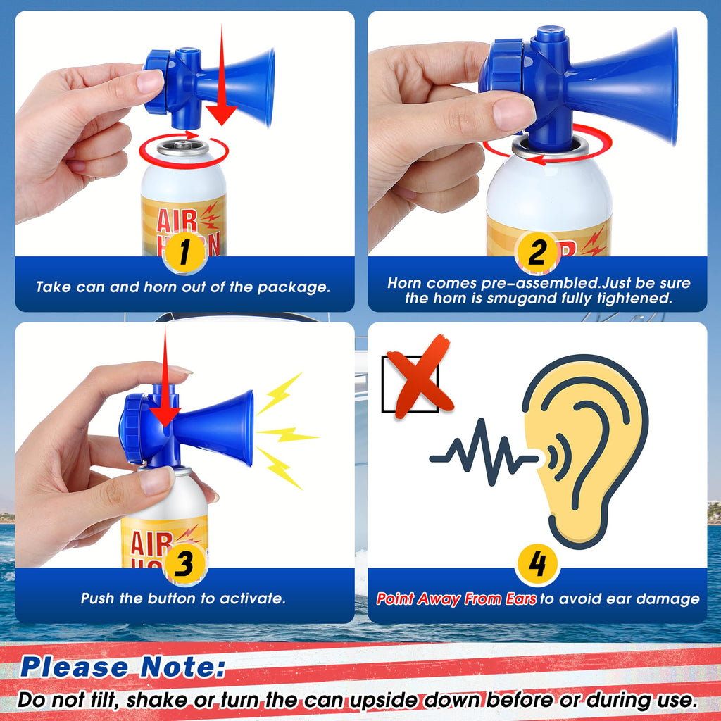 2 Pack 3.5oz Large Air Horn, 122DB Very Loud Air Horns Can, Marine Boat Horns for Safety, Meet Coast Guard, Fog Blow Horn Boat Accessories, Ideal for Boating, Camping, Hiking