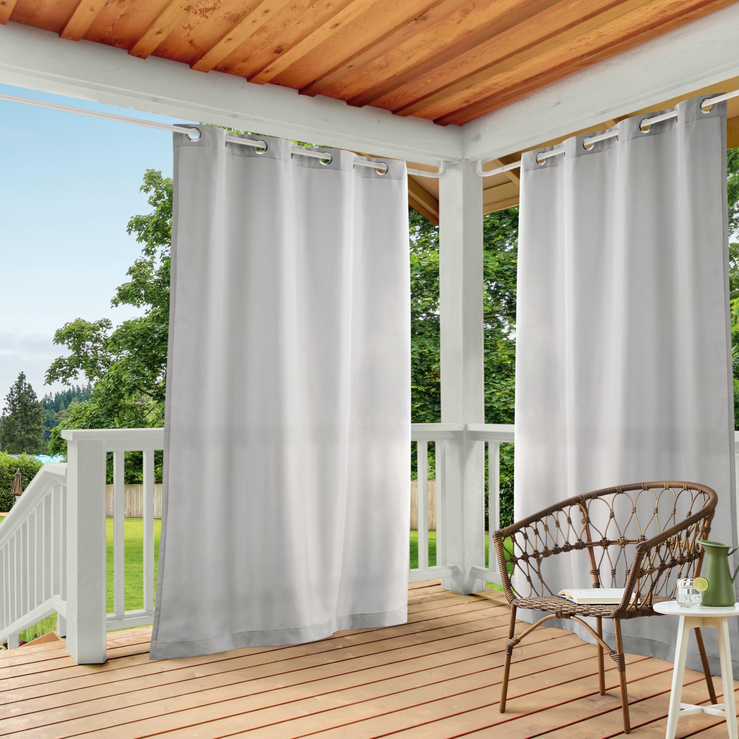 Town & Country Basics Cabana Solid Heavyweight Indoor Outdoor Curtains, Light Filtering Opacity with Grommet Top, Water Repellent, 2-Pack Set, 54"x96", Black