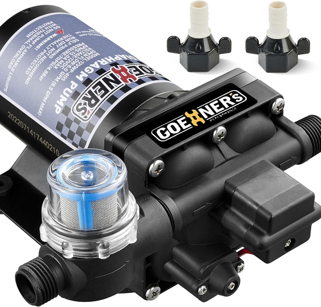 [Upgraded Version] RV Fresh Water Pump, 12V DC Water Pump, 6GPM 70PSI Self-Priming Diaphragm Pump with Pressure Switch and Strainer for RV, Marine, Yacht, Caravan