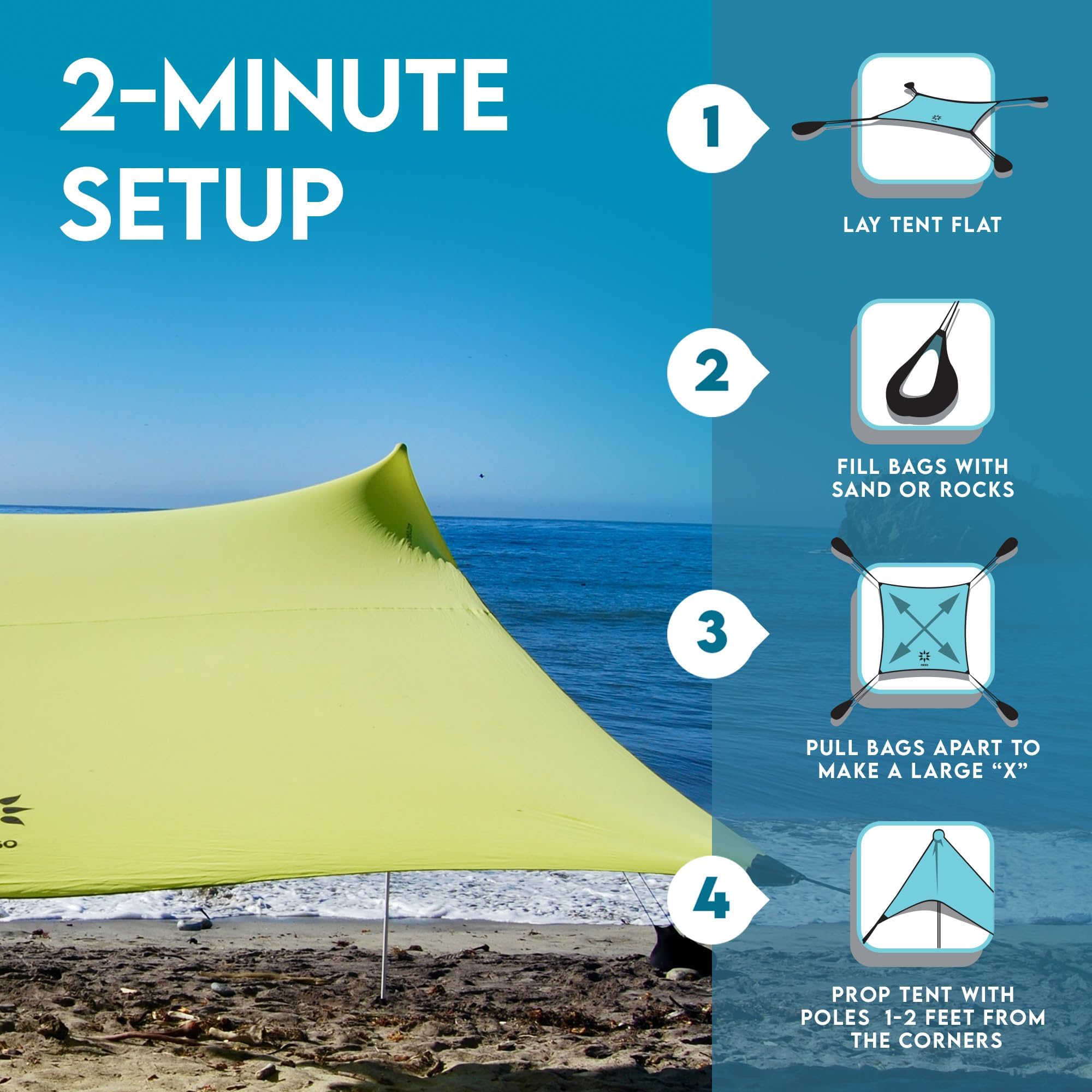 Neso Gigante Portable Beach Tent Sun Shelter - Lightweight Beach Shade Canopy - Easy Setup for Family Outings - Patented Reinforced Corners - UPF 50+ - 8ft Tall, 11 x 11ft - Save The Whales