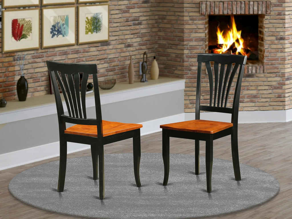East West Furniture AVC-BLK-W Avon Dining Room Chairs - Slat Back Solid Wood Seat Chairs, Set of 2, Black & Cherry