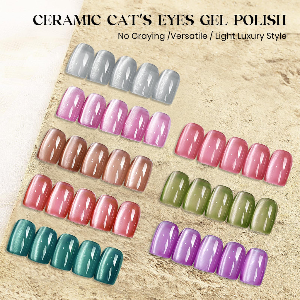 MIZHSE Cat Eye Gel Nail Polish, Moonlight Magnetic Gel Polish and Sheer Nude Nail Kit with 1 Magnet Stick, Glass Shiny Effect Silver Pink Purple Soak Off Manicure Home DIY